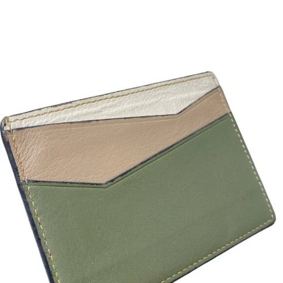 LOEWE Puzzle Plain Cardholder Khaki Brown White Leather Card Case - Picture 10 of 10